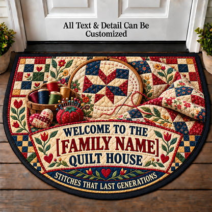 Hand Stitched Heirloom - Family Quilt House Personalized Half Round Mat | 5To9Vibe