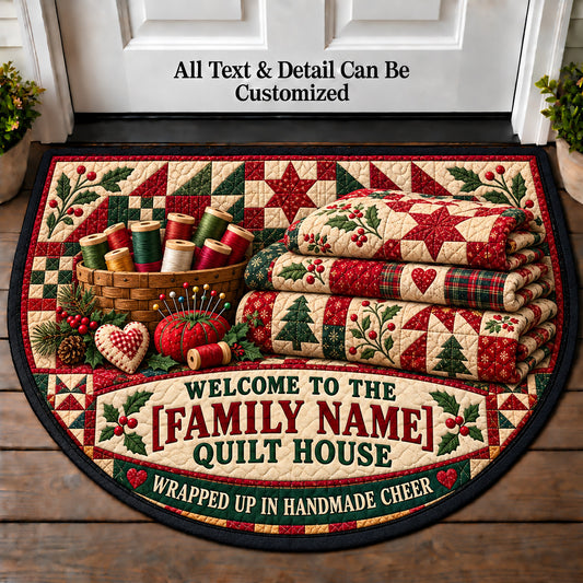 Holiday Quilt Stack - Family Quilt House Personalized Half Round Mat | 5To9Vibe