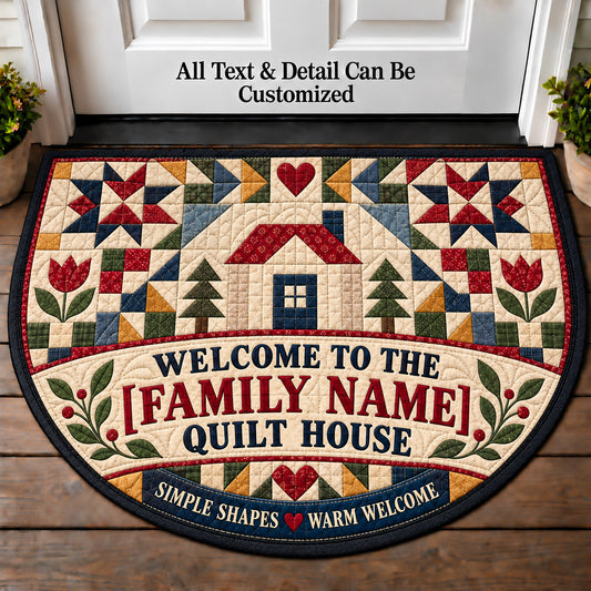 Modern Minimal Quilt - Family Quilt House Personalized Half Round Mat | 5To9Vibe