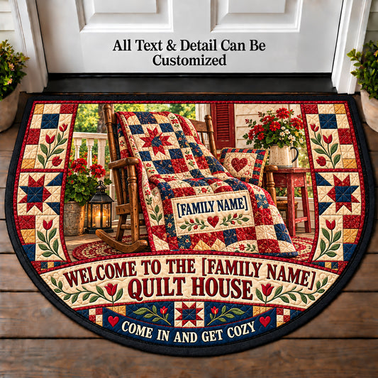 Patchwork Porch - Family Quilt House Personalized Half Round Mat | 5To9Vibe