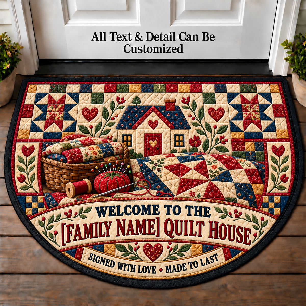 Quilt Label Memories - Family Quilt House Personalized Half Round Mat | 5To9Vibe