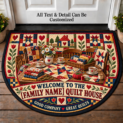 Quilting Bee Table - Family Quilt House Personalized Half Round Mat | 5To9Vibe