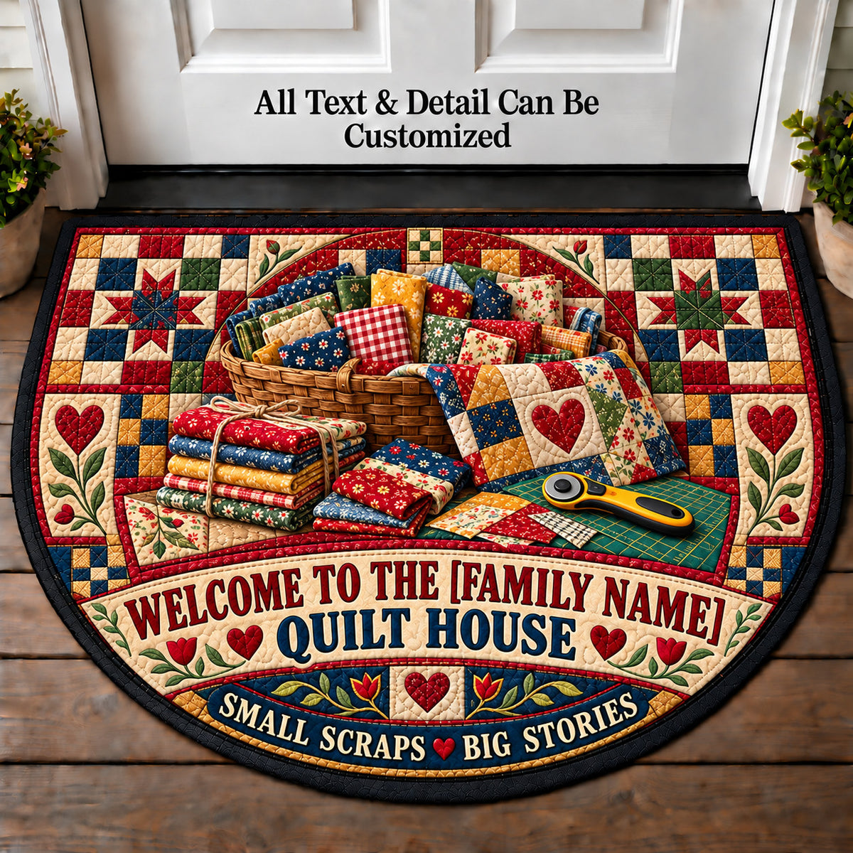 Scrap Basket - Family Quilt House Personalized Half Round Mat | 5To9Vibe