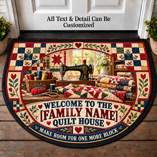 Sewing Machine Morning - Family Quilt House Personalized Half Round Mat | 5To9Vibe