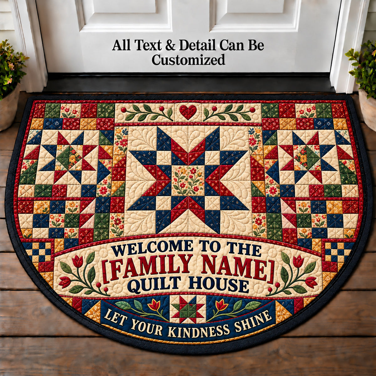 Star Quilt Block - Family Quilt House Personalized Half Round Mat | 5To9Vibe