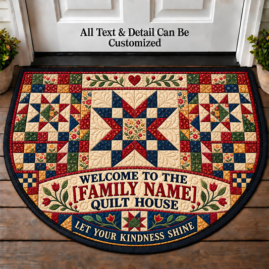 Star Quilt Block - Family Quilt House Personalized Half Round Mat | 5To9Vibe