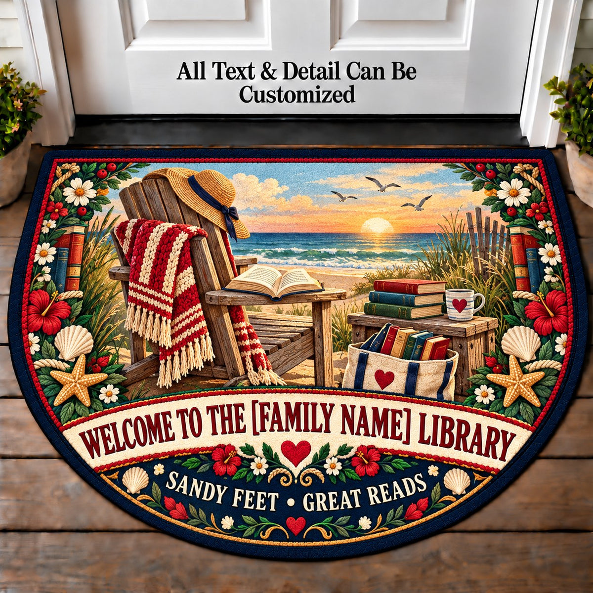 Beach Read - Family Reading House Personalized Half Round Mat | 5To9Vibe