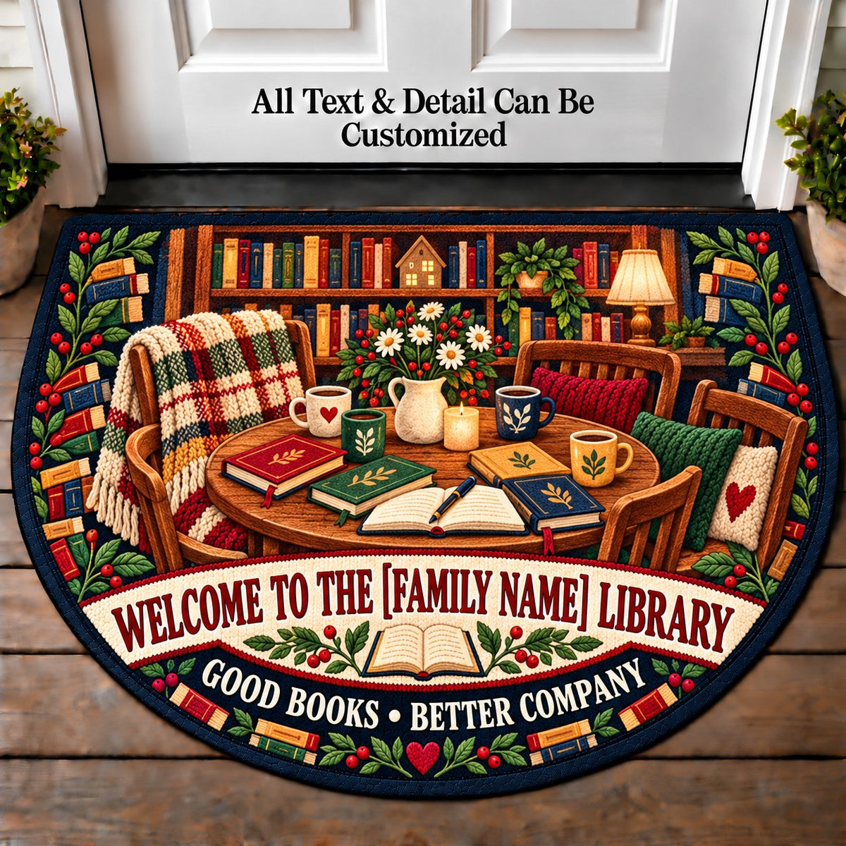 Book Club Night - Family Reading House Personalized Half Round Mat | 5To9Vibe