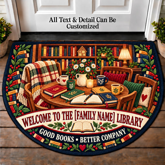 Book Club Night - Family Reading House Personalized Half Round Mat | 5To9Vibe