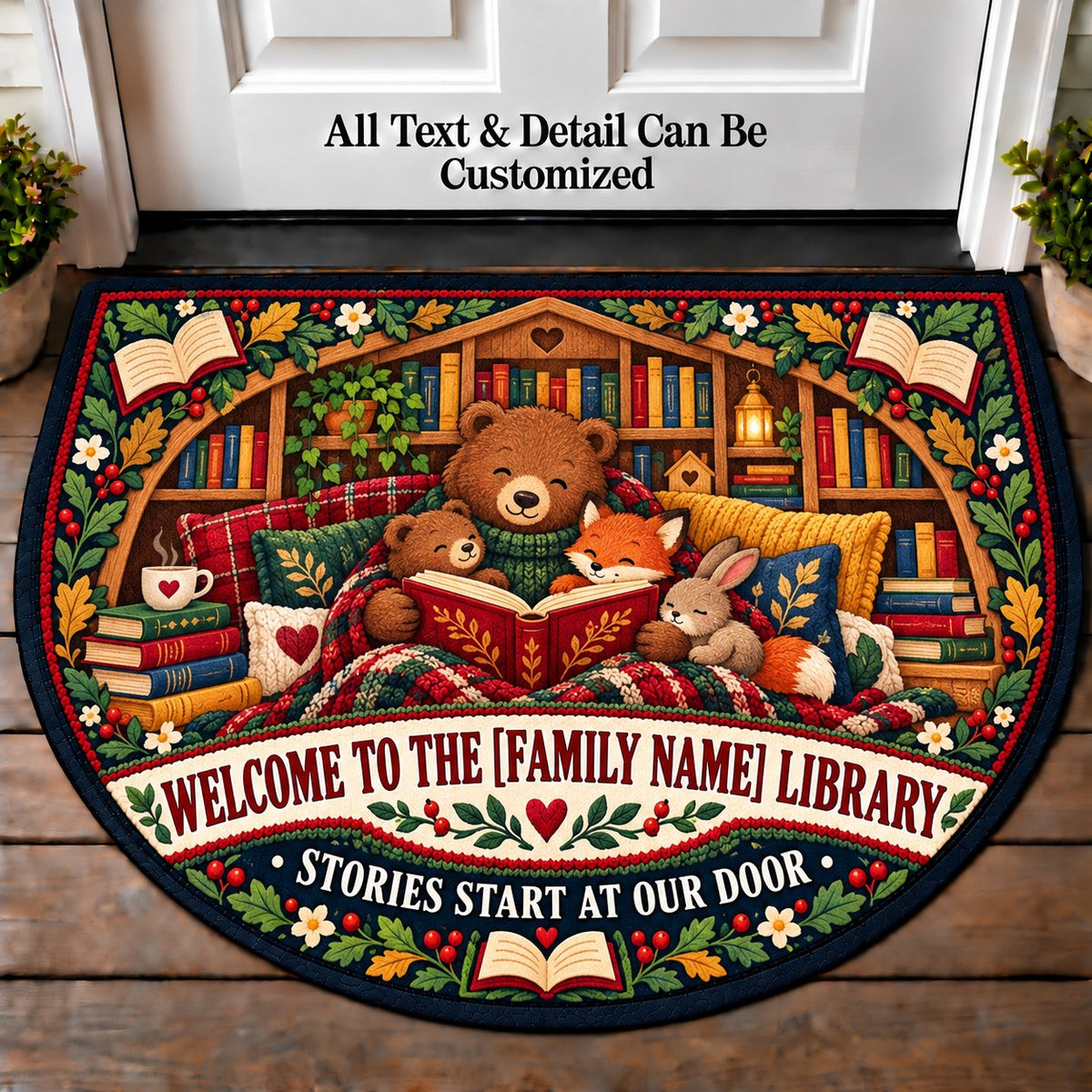 Children's Storytime - Family Reading House Personalized Half Round Mat | 5To9Vibe