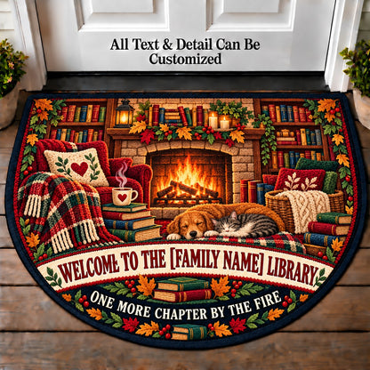Cozy Fireplace - Family Reading House Personalized Half Round Mat | 5To9Vibe