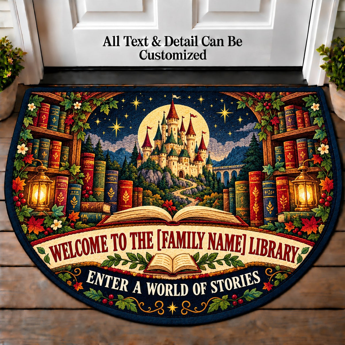 Fantasy Castle Shelf - Family Reading House Personalized Half Round Mat | 5To9Vibe
