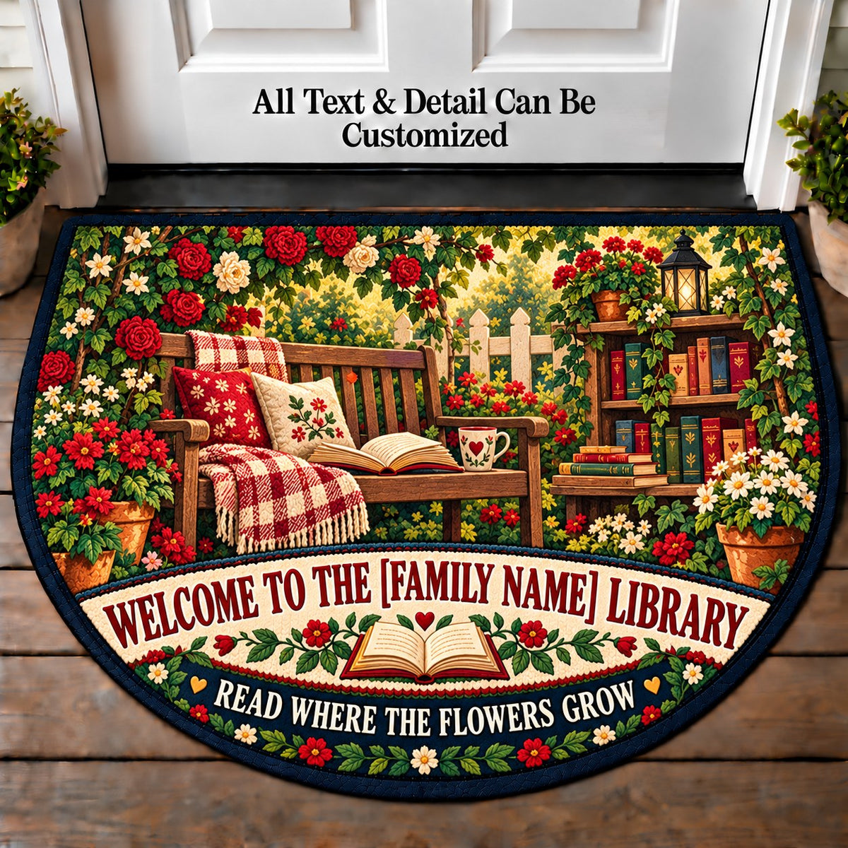 Garden Reading Nook - Family Reading House Personalized Half Round Mat | 5To9Vibe