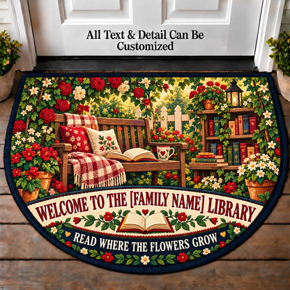 Garden Reading Nook - Family Reading House Personalized Half Round Mat | 5To9Vibe