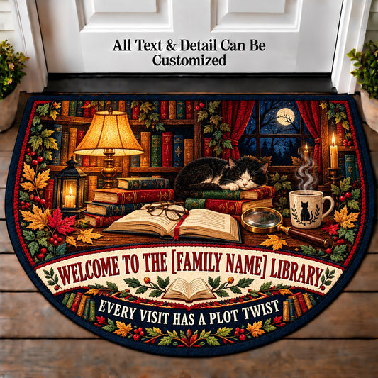 Mystery Night - Family Reading House Personalized Half Round Mat | 5To9Vibe
