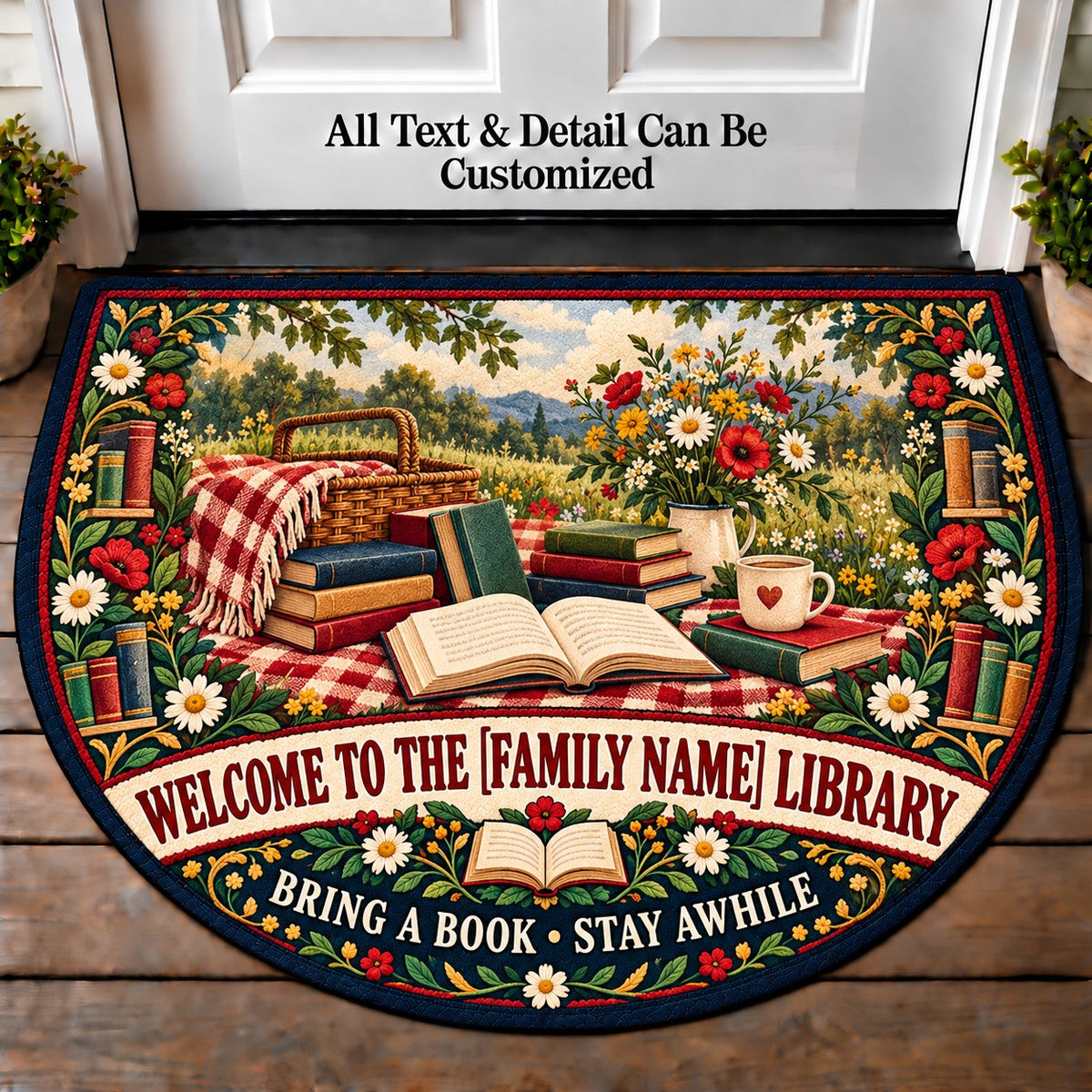Paperback Picnic - Family Reading House Personalized Half Round Mat | 5To9Vibe