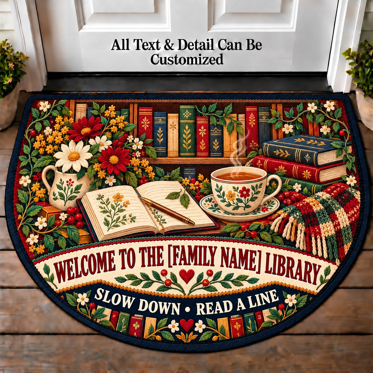 Poetry and Tea - Family Reading House Personalized Half Round Mat | 5To9Vibe