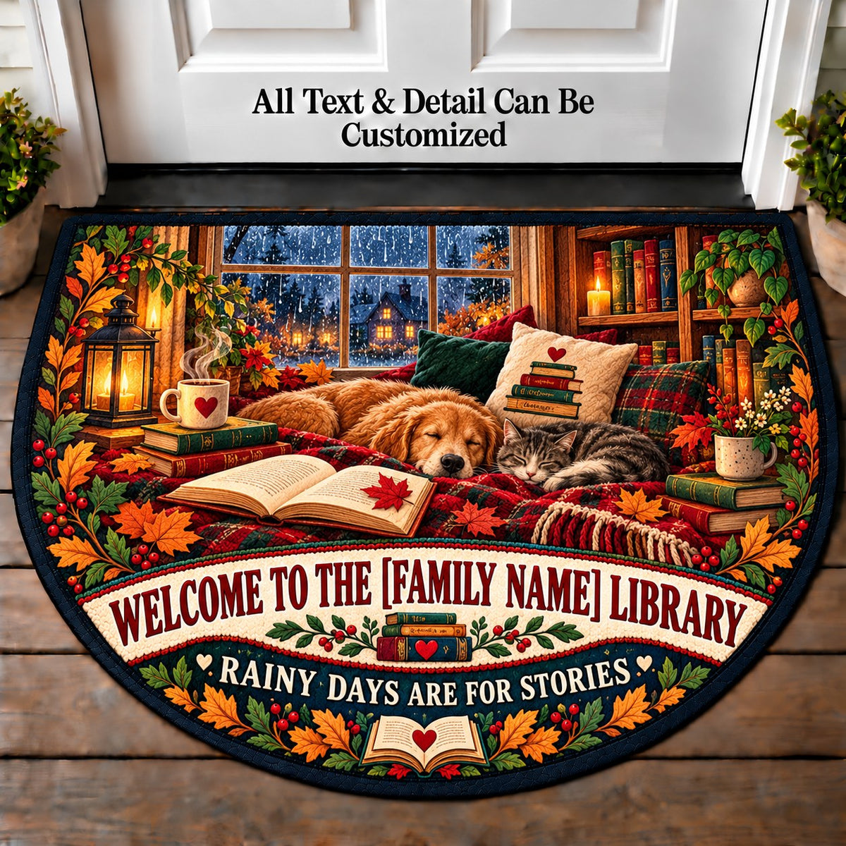 Rainy Day Reading - Family Reading House Personalized Half Round Mat | 5To9Vibe