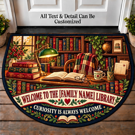 Scholarly Study - Family Reading House Personalized Half Round Mat | 5To9Vibe