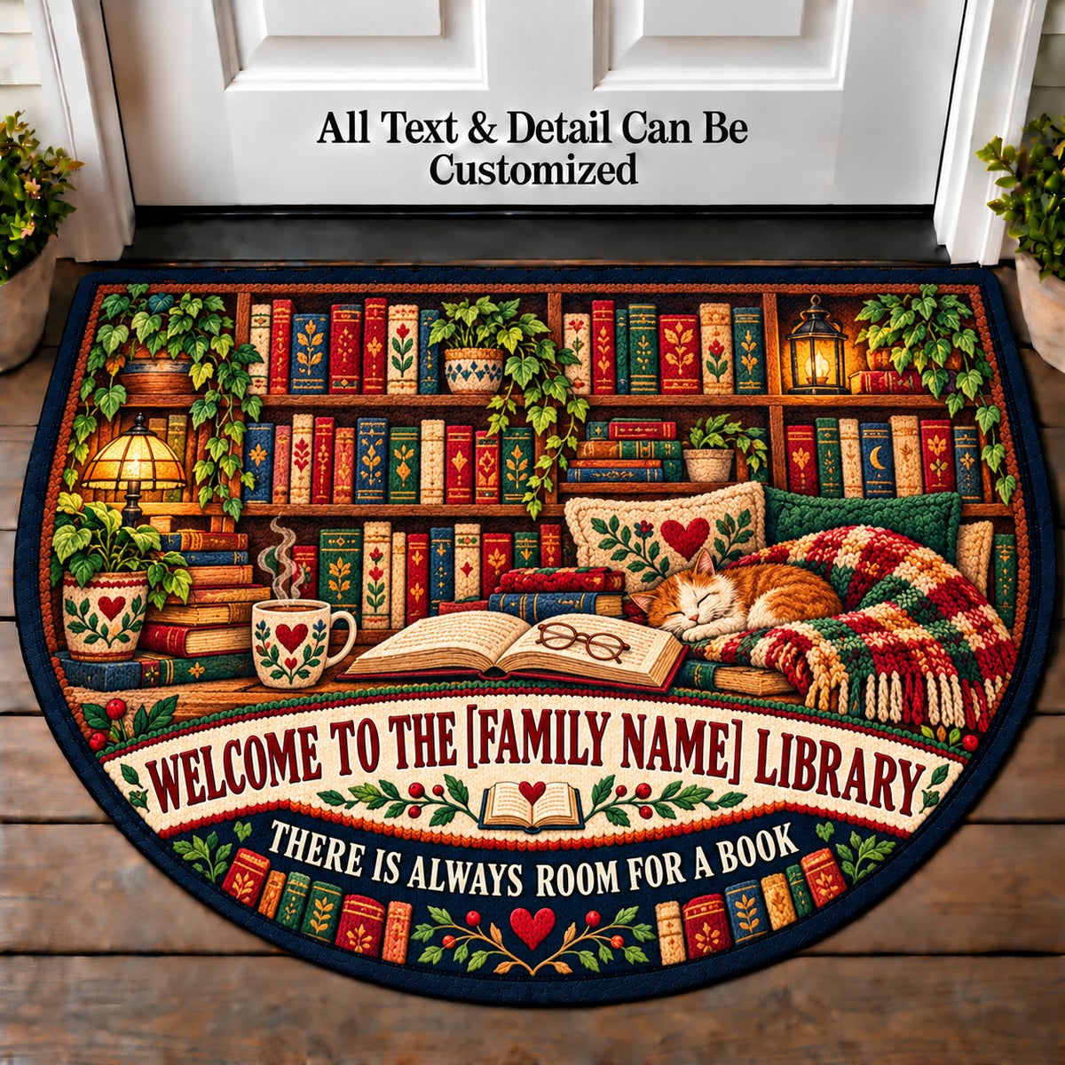 Shelf of Stories - Family Reading House Personalized Half Round Mat | 5To9Vibe