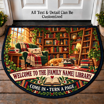 Sunlit Library - Family Reading House Personalized Half Round Mat | 5To9Vibe