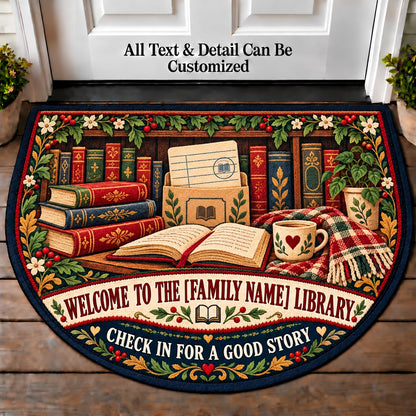 Vintage Library Card - Family Reading House Personalized Half Round Mat | 5To9Vibe