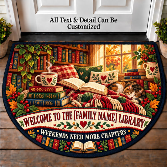 Weekend Chapter - Family Reading House Personalized Half Round Mat | 5To9Vibe