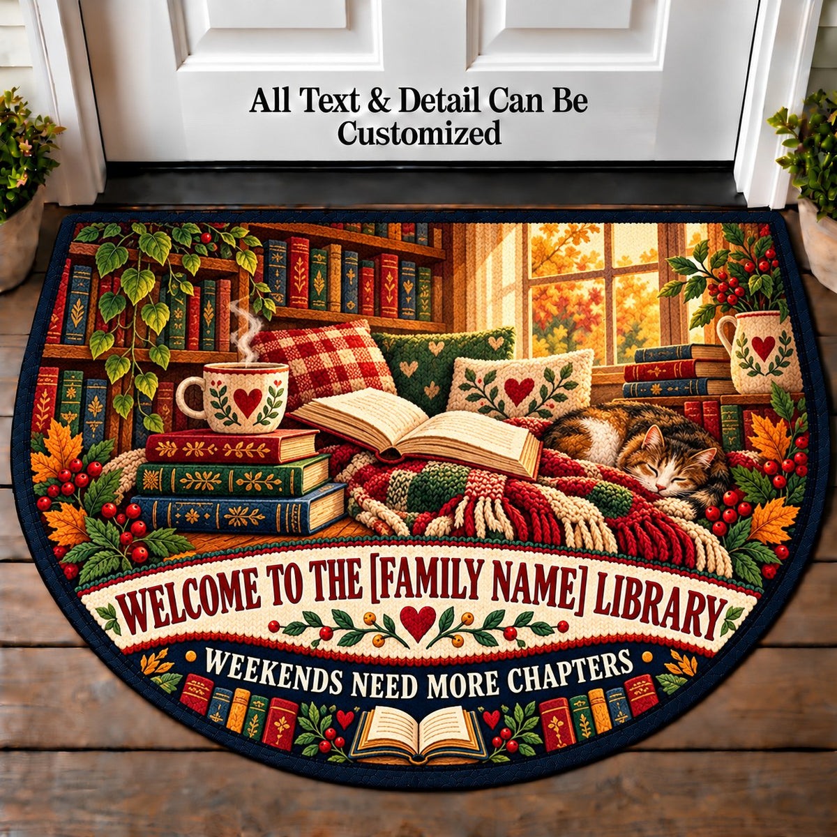 Weekend Chapter - Family Reading House Personalized Half Round Mat | 5To9Vibe