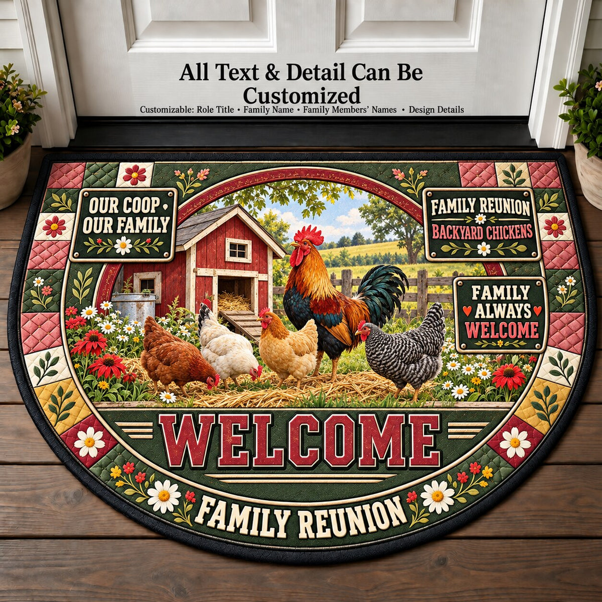 Family Reunion's Backyard Chickens Personalized Half Round Mat | 5To9Vibe