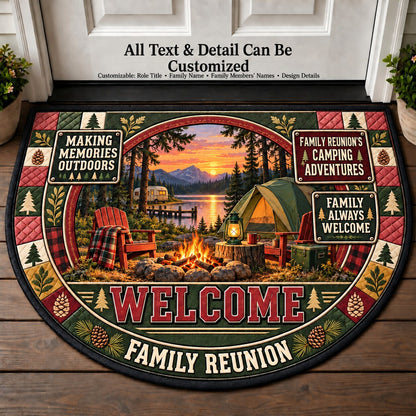 Family Reunion's Camping Adventures Personalized Half Round Mat | 5To9Vibe