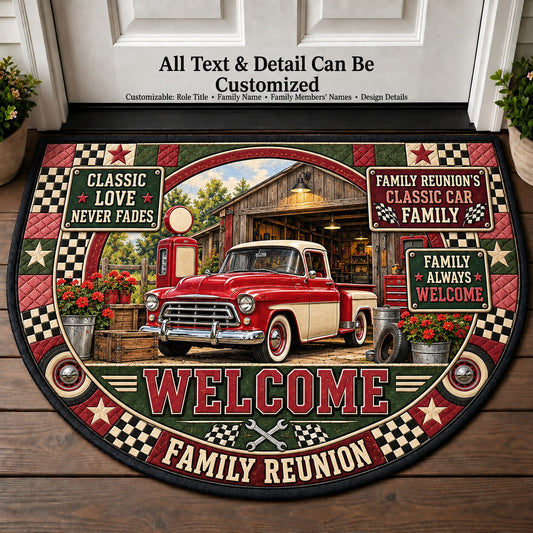 Family Reunion's Classic Car Family Personalized Half Round Mat | 5To9Vibe