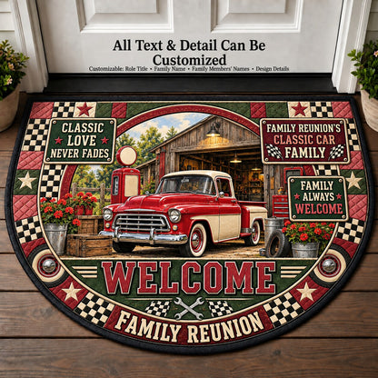 Family Reunion's Classic Car Family Personalized Half Round Mat | 5To9Vibe
