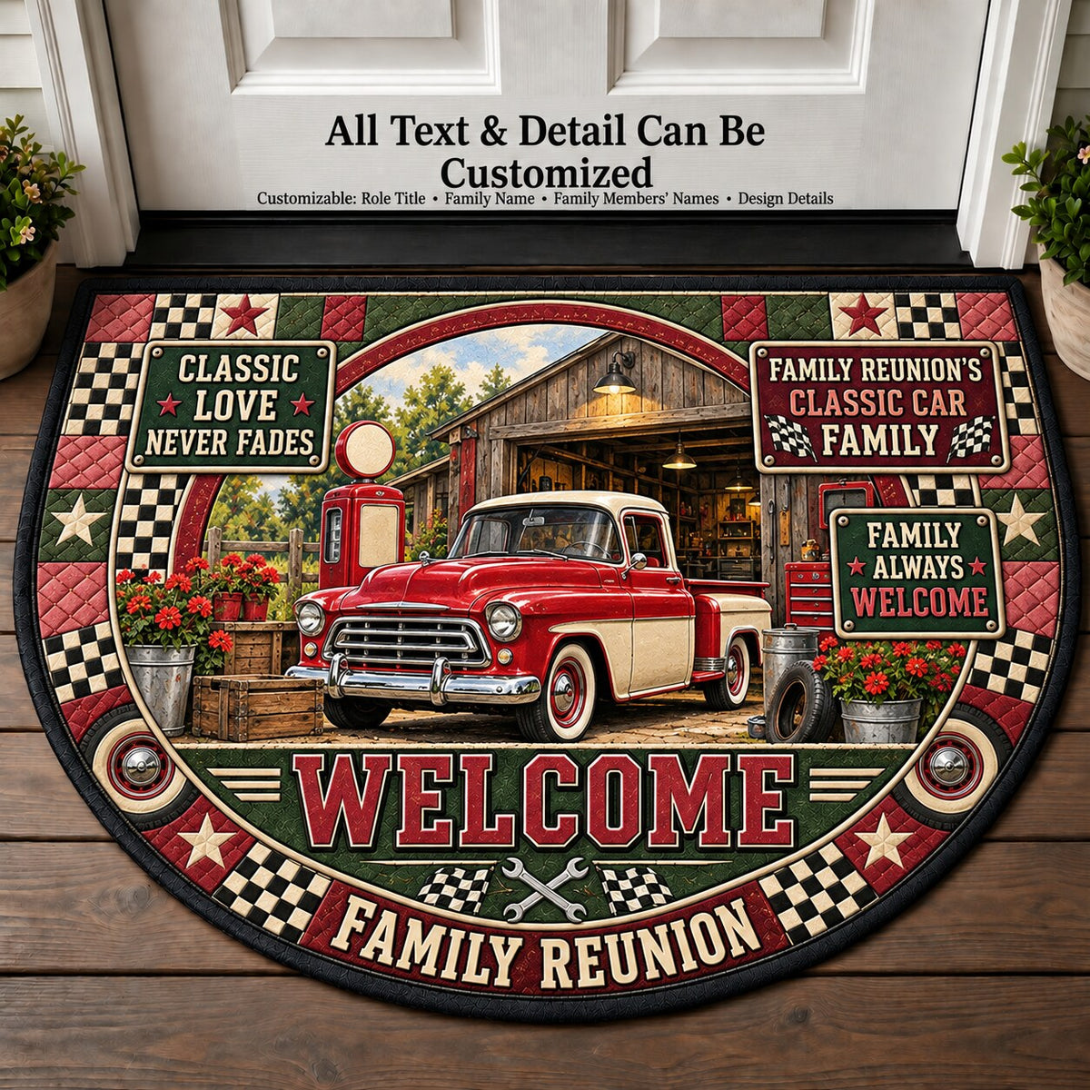 Family Reunion's Classic Car Family Personalized Half Round Mat | 5To9Vibe