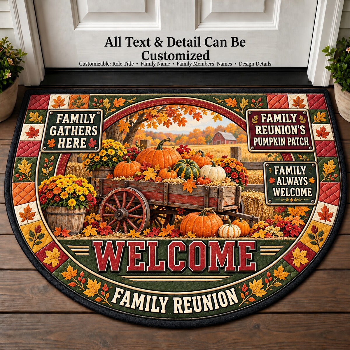 Family Reunion's Pumpkin Patch Personalized Half Round Mat | 5To9Vibe