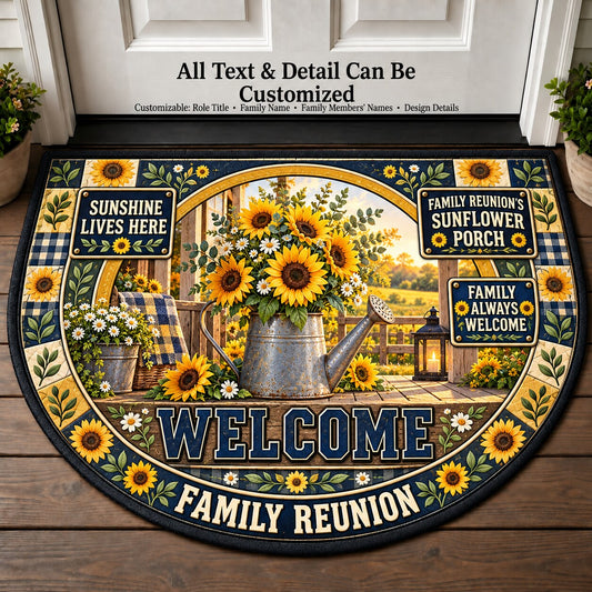 Family Reunion's Sunflower Porch Personalized Half Round Mat | 5To9Vibe