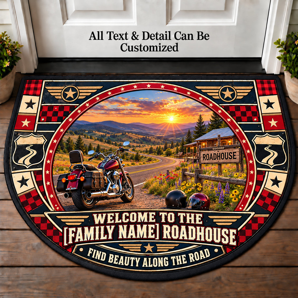 Blacktop Wildflowers - Family Roadhouse Personalized Half Round Mat | 5To9Vibe