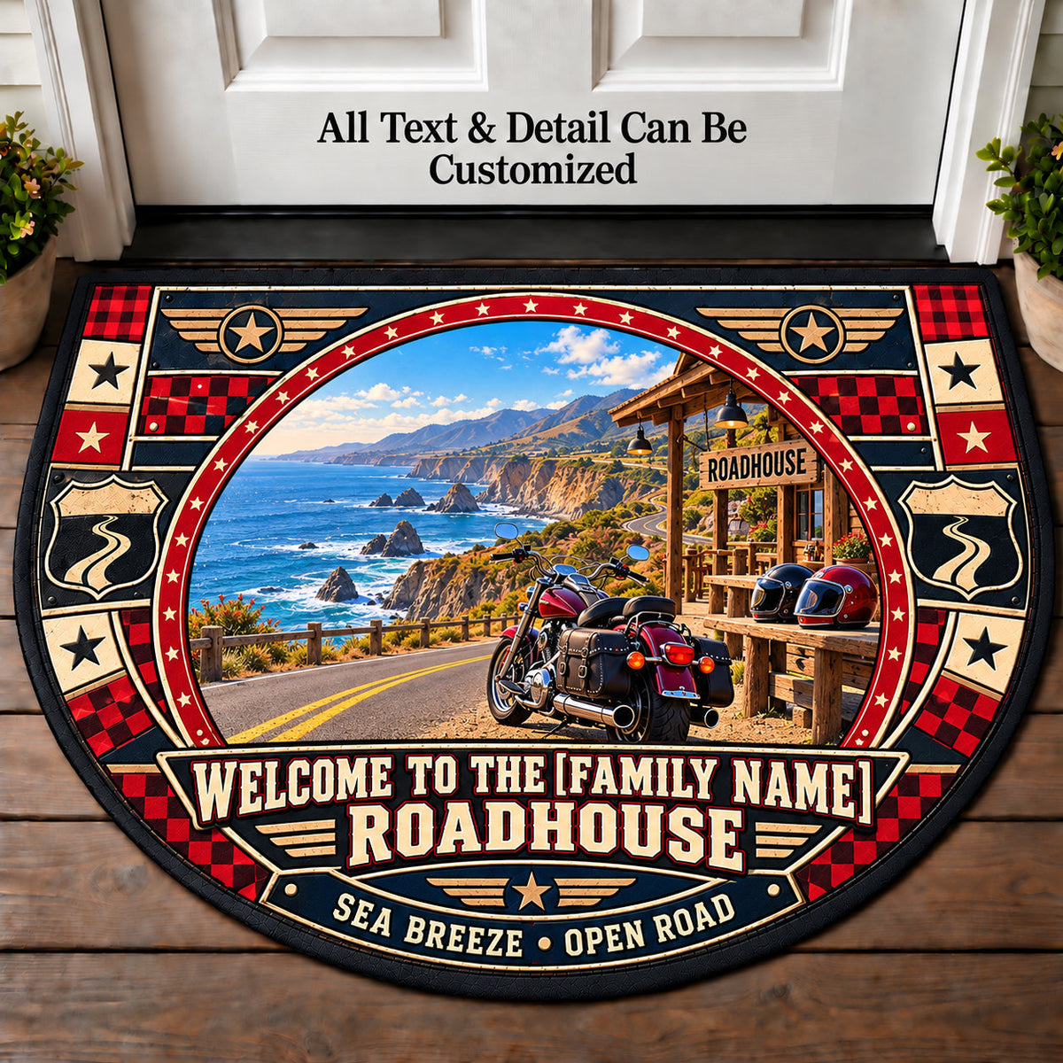 Coastal Route - Family Roadhouse Personalized Half Round Mat | 5To9Vibe