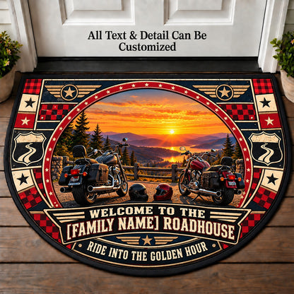 Cruiser at Dusk - Family Roadhouse Personalized Half Round Mat | 5To9Vibe