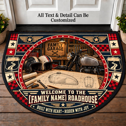 Custom Tank Sketch - Family Roadhouse Personalized Half Round Mat | 5To9Vibe