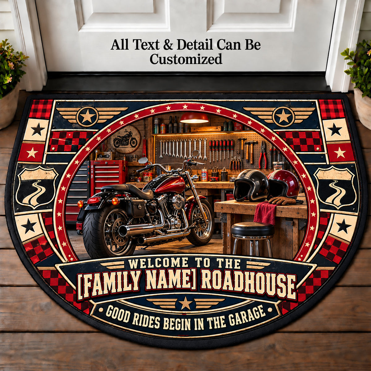 Garage Bench - Family Roadhouse Personalized Half Round Mat | 5To9Vibe