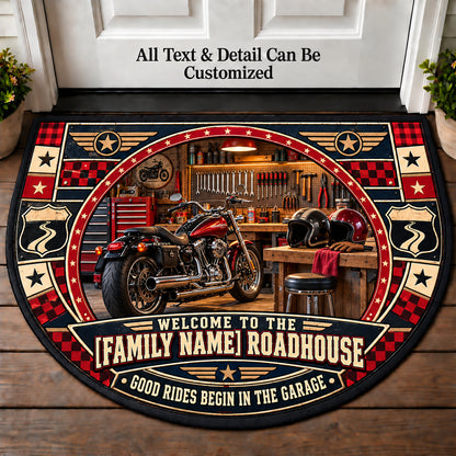 Garage Bench - Family Roadhouse Personalized Half Round Mat | 5To9Vibe