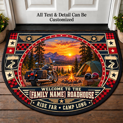 Motorcycle Campout - Family Roadhouse Personalized Half Round Mat | 5To9Vibe
