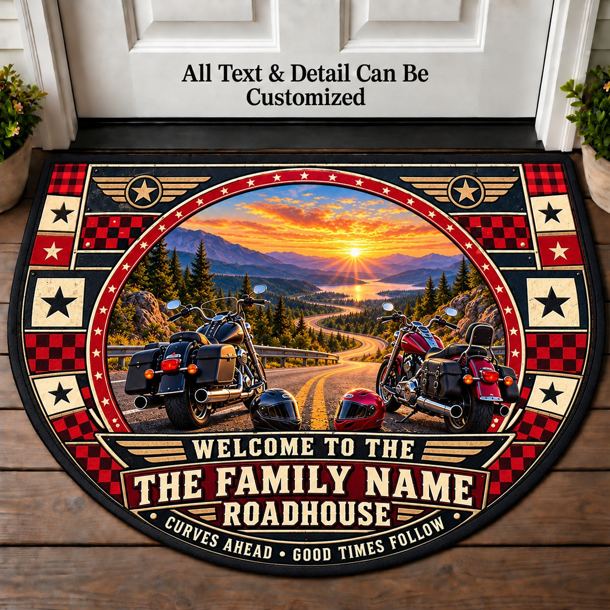 Mountain Pass - Family Roadhouse Personalized Half Round Mat | 5To9Vibe