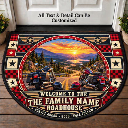 Mountain Pass - Family Roadhouse Personalized Half Round Mat | 5To9Vibe