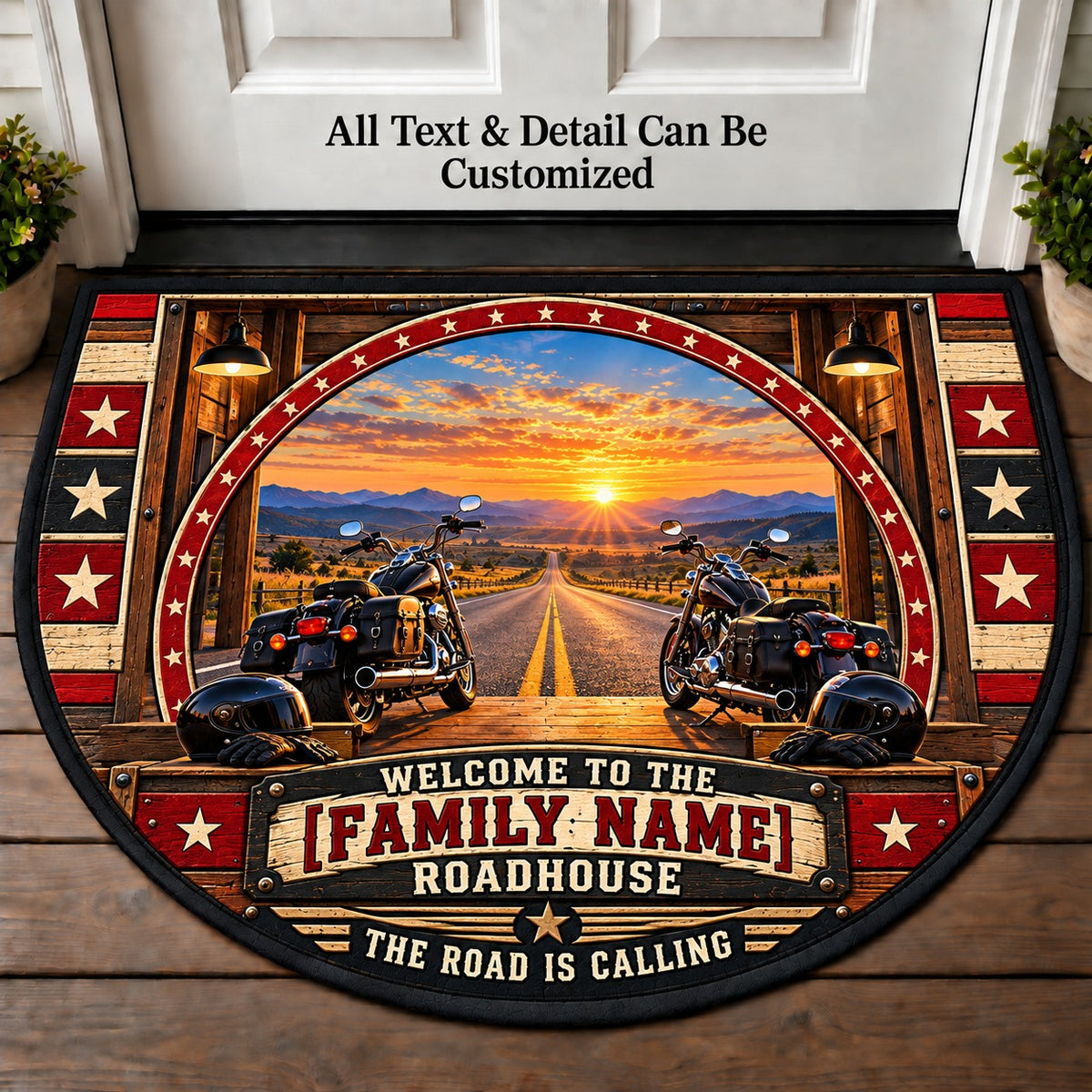 Open Highway Sunrise - Family Roadhouse Personalized Half Round Mat | 5To9Vibe