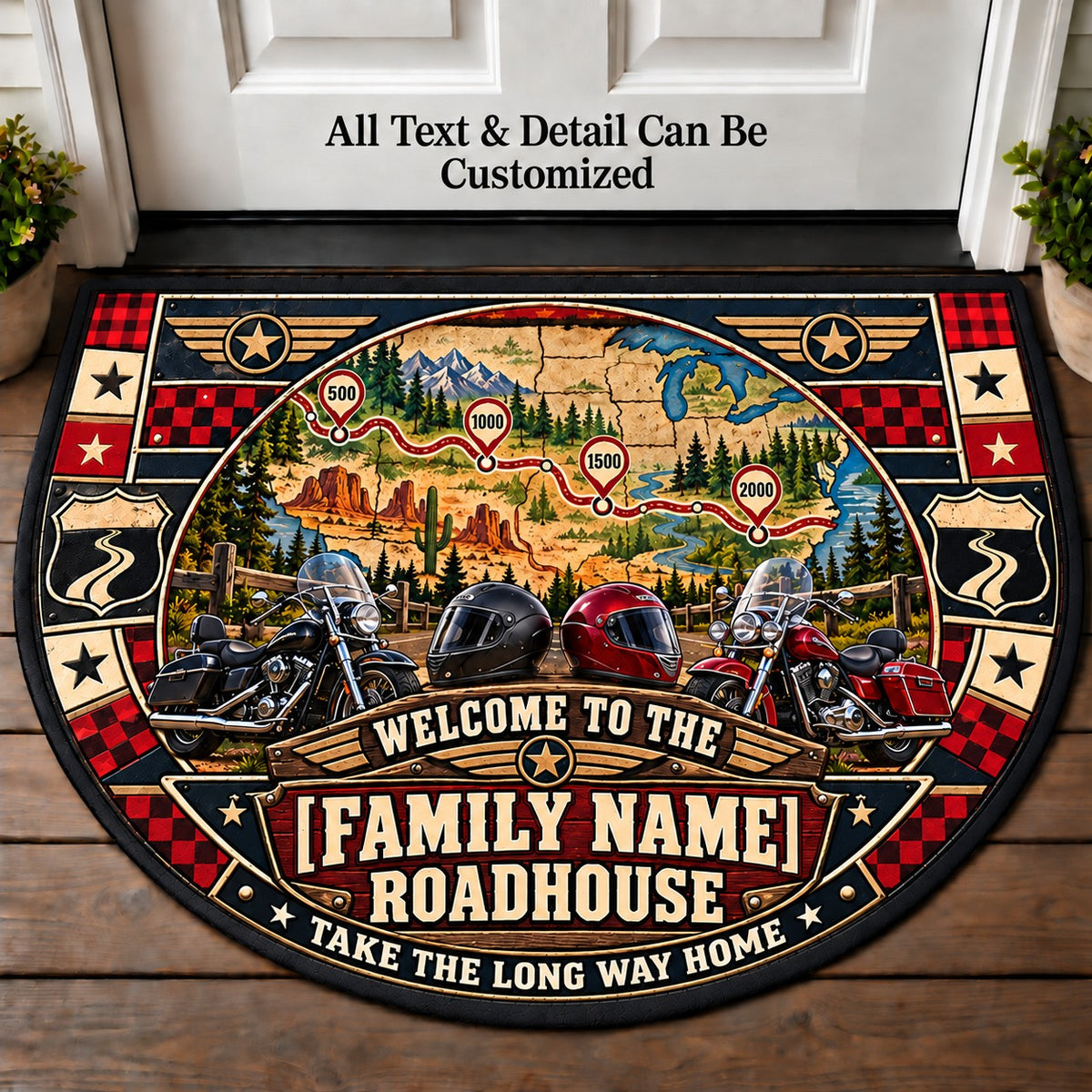 Road Trip Map - Family Roadhouse Personalized Half Round Mat | 5To9Vibe