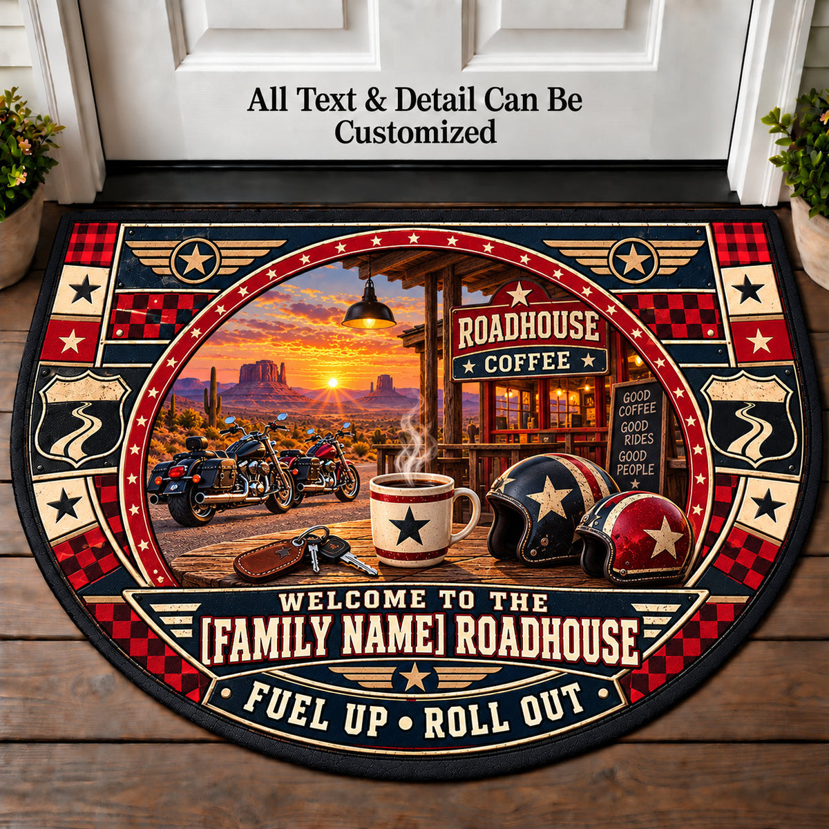Roadhouse Coffee - Family Roadhouse Personalized Half Round Mat | 5To9Vibe