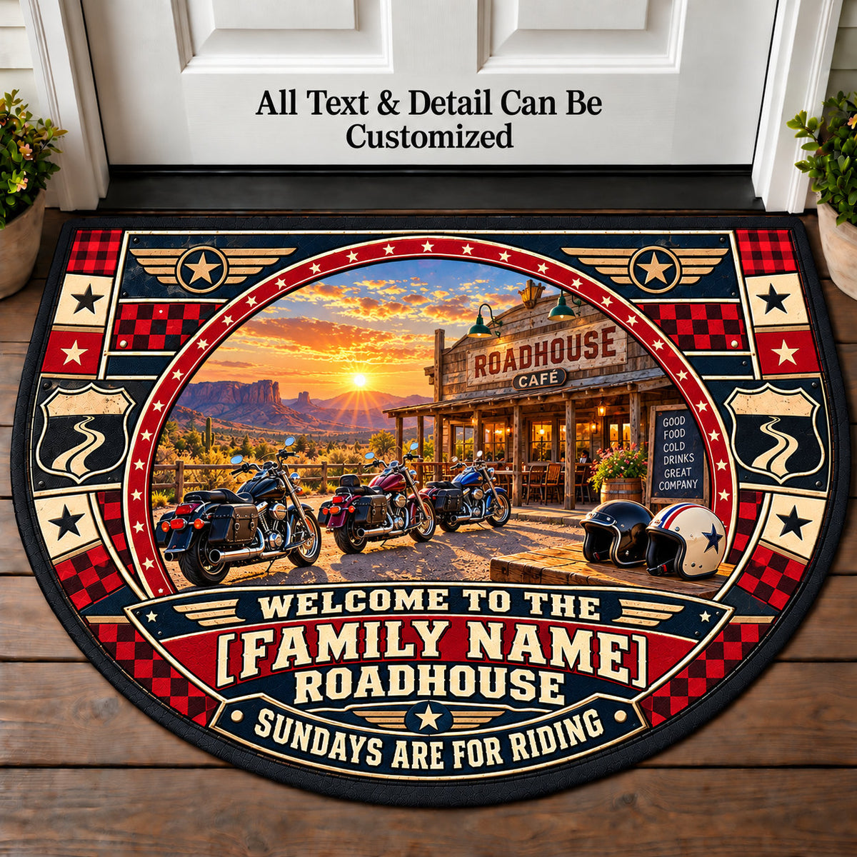 Sunday Riders - Family Roadhouse Personalized Half Round Mat | 5To9Vibe