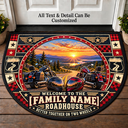 Two Helmets One Road - Family Roadhouse Personalized Half Round Mat | 5To9Vibe