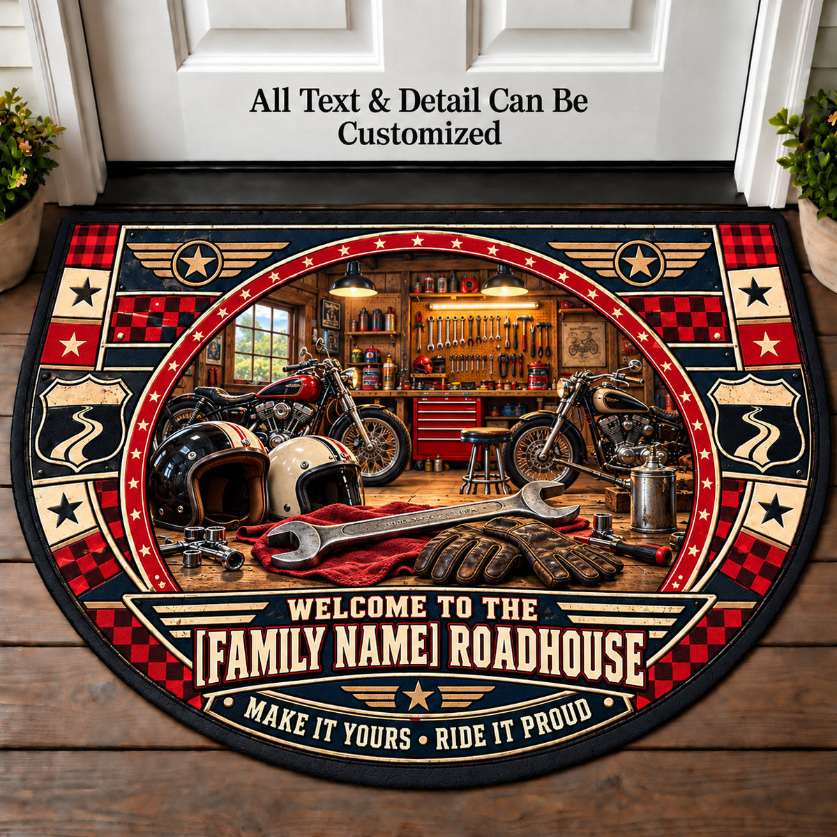 Workshop Wrench - Family Roadhouse Personalized Half Round Mat | 5To9Vibe